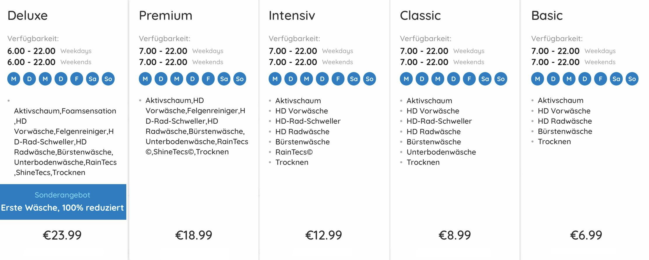 Einzelwäschen Preise